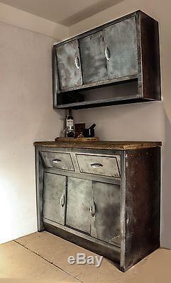 Vintage C1950 Metal Steel Kitchen Cabinets Stripped Metal Vintage Retro Cabinets
