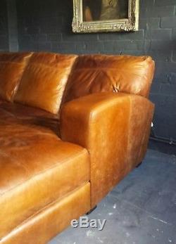 08 Chesterfield vintage 3 seater leather tan brown Corner suite courier av