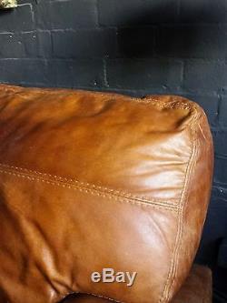08 Chesterfield vintage 3 seater leather tan brown Corner suite courier av