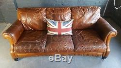 1001. Chesterfield Leather vintage & distressed 3 Seater Sofa brown Tan Courier