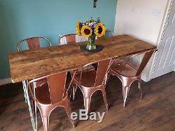 100x90x4cm Chunky Rustic Kitchen Dining Table & Industrial Steel Hairpin Legs