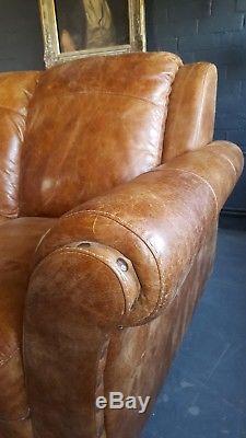 1010. Chesterfield Leather vintage & distressed 3 Seater Sofa brown Tan Courier