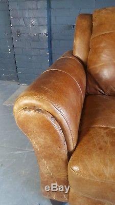 1010. Chesterfield Leather vintage & distressed 3 Seater Sofa brown Tan Courier