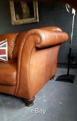 1030. Chesterfield Leather vintage & distressed 3 Seater Sofa brown Courier Av