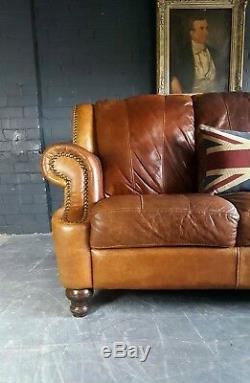 10. Chesterfield Leather vintage & distressed 3 Seater Sofa brown Tan Courier