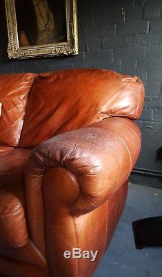 125 Chesterfield Leather vintage & distressed 3 Seater Sofa tan brown Courier av