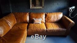 126 Chesterfield vintage 3 seater Leather tan brown Corner Suite courier av