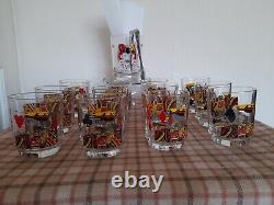 12 Kings Glass Tumblers & Jolly Joker Ice Bucket Set Vintage Poker Night Set