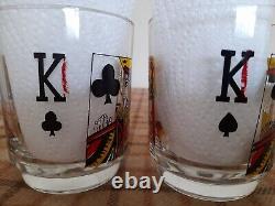 12 Kings Glass Tumblers & Jolly Joker Ice Bucket Set Vintage Poker Night Set