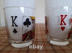 12 Kings Glass Tumblers & Jolly Joker Ice Bucket Set Vintage Poker Night Set