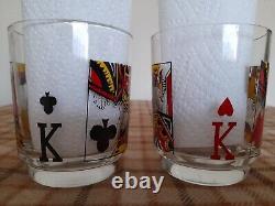 12 Kings Glass Tumblers & Jolly Joker Ice Bucket Set Vintage Poker Night Set