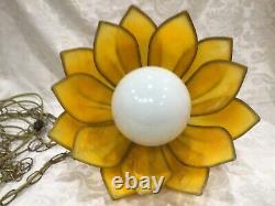 14 Retro Vintage Tulip Flower Petal Hanging Swag Lamp Faux Stained Glass Yellow