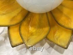 14 Retro Vintage Tulip Flower Petal Hanging Swag Lamp Faux Stained Glass Yellow