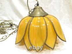 14 Retro Vintage Tulip Flower Petal Hanging Swag Lamp Faux Stained Glass Yellow