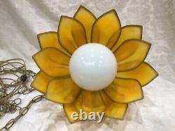 14 Retro Vintage Tulip Flower Petal Hanging Swag Lamp Faux Stained Glass Yellow