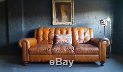 155 Chesterfield Leather vintage & distressed 3 Seater Sofa tan brown Courier av