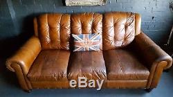 155 Chesterfield Leather vintage & distressed 3 Seater Sofa tan brown Courier av