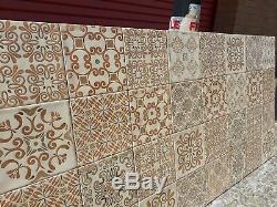 15x15cm glossy cream pattern design vintage effect wall tiles lot of 5m2