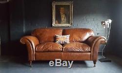 165 Laura Ashley Vintage 3 seater Leather Club brown Chesterfield Courier av