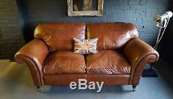 165 Laura Ashley Vintage 3 seater Leather Club brown Chesterfield Courier av