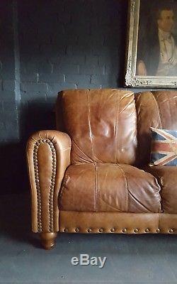 168 Chesterfield Leather vintage & distressed 3 Seater Sofa tan brown Courier av