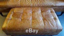 172 Chesterfield Leather Vintage 3 Seater Sofa & Pouffe tan Courier av