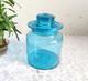 1930s Vintage Blue Glass Jar Pot With Unique Lid Retro Kitchen Decorative Gs83
