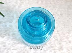 1930s Vintage Blue Glass Jar Pot With Unique Lid Retro Kitchen Decorative GS83