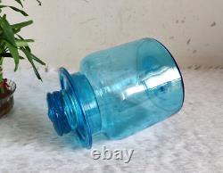1930s Vintage Blue Glass Jar Pot With Unique Lid Retro Kitchen Decorative GS83
