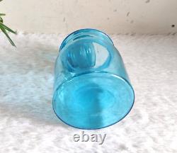 1930s Vintage Blue Glass Jar Pot With Unique Lid Retro Kitchen Decorative GS83