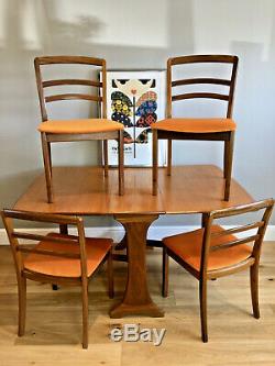 1960s Mid Century G Plan Drop Leg Table & 4 E Gomme Orange Velvet Dining Chairs