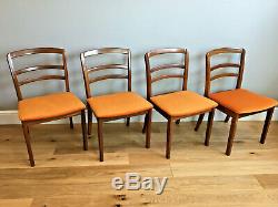 1960s Mid Century G Plan Drop Leg Table & 4 E Gomme Orange Velvet Dining Chairs