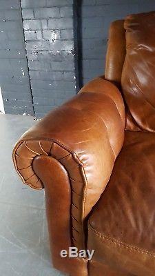 2007. Chesterfield Leather vintage & distressed 3 Seater Sofa brown Courier av