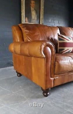 2007. Chesterfield Leather vintage & distressed 3 Seater Sofa brown Courier av