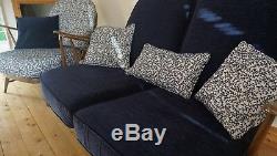 2017 Restored Vintage 1960 Ercol Windsor Bergere Settee & Chair Suite Renovated