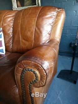 2026. Chesterfield Leather vintage & distressed 3 Seater Sofa tan brown Courier