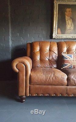 202 Chesterfield Leather vintage & distressed 3 Seater Sofa tan brown Courier av