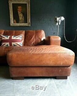 2054. Chesterfield Leather vintage & distressed 3 Seater Corner Sofa tan Brown