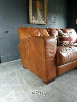 2056. Chesterfield Leather vintage & distressed 3 Seater Corner Sofa tan Brown