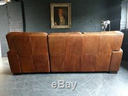 2056. Chesterfield Leather vintage & distressed 3 Seater Corner Sofa tan Brown