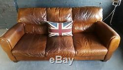 2078. Chesterfield Leather vintage & distressed 3 Seater Sofa brown Courier av
