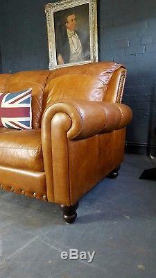 2115. Chesterfield Leather vintage & distressed 3 Seater Sofa brown Tan Courier