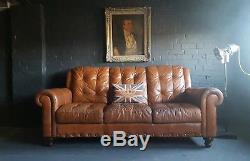 211 Chesterfield Leather vintage & distressed 3 Seater Sofa tan brown Courier av