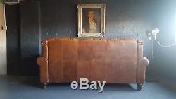 211 Chesterfield Leather vintage & distressed 3 Seater Sofa tan brown Courier av