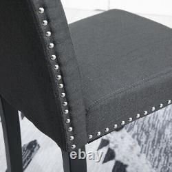 2Pcs Dining Chairs High Back Dining Room Fabric Upholstered Rivets Dark Grey New