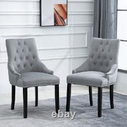 2Pcs Velvet Knocker Dining Chairs Accent Button Tufted Upholstered Studded Chair