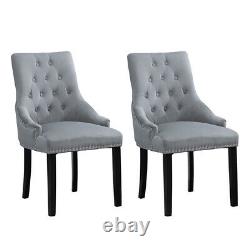 2Pcs Velvet Knocker Dining Chairs Accent Button Tufted Upholstered Studded Chair