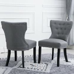 2Pcs Wing Back Dining Chairs Fabric Upholstered Accent Dining Room Kitchen Gray