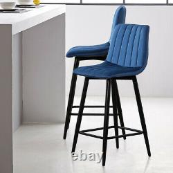 2X Blue Velvet Bar Stools Breakfast Stool Kitchen Pub Chairs Padded 65cm Seat