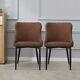 2x Dining Chairs Retro Brown Faux Leather Padded Seat Pu With Metal Legs